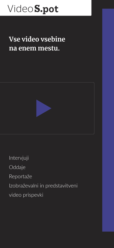 Siol.net - Screenshot of the VideoS.pot section in the Siol.net app showing various Slovenian video content categories like interviews and reports.