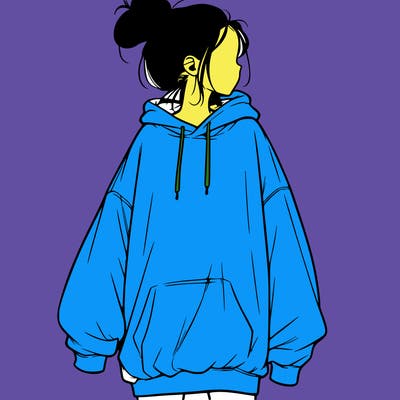 realistic girl with a oversized sweatshirt on and a bun