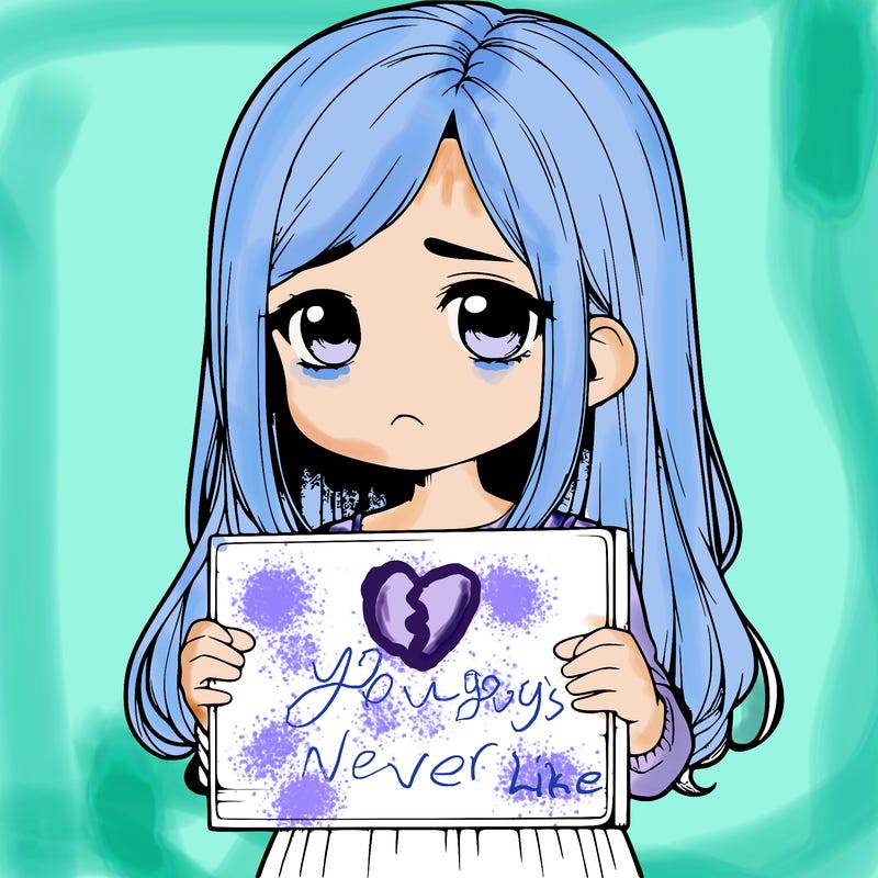 sad realistic girl holding a blank sign