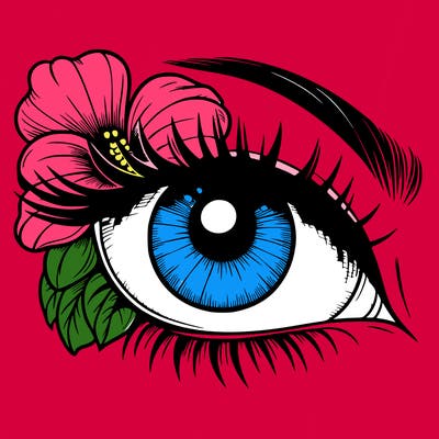 realistic eye with flower