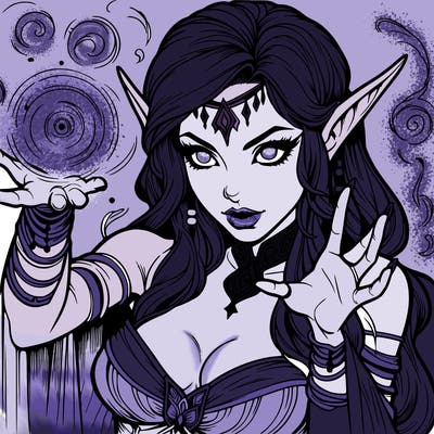 realistic scary beautiful elf sorceress casting spell