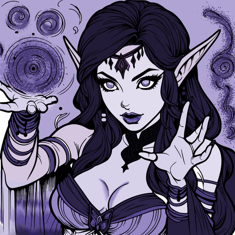 realistic scary beautiful elf sorceress casting spell