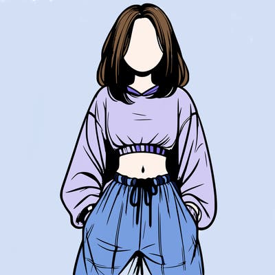 realistic girl faceless with baggy pants and a crop top