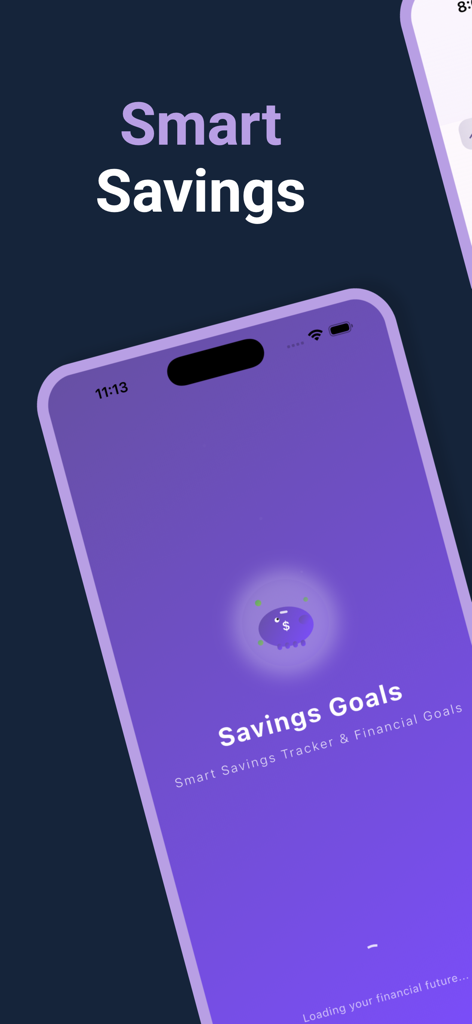 Savings Tracker & Goals - Pantalla de presentación de la aplicación Smart Savings Tracker and Goals que muestra un icono de hucha morada