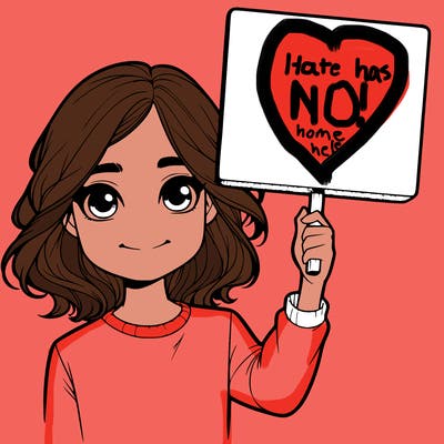 realistic girl holding up a sign