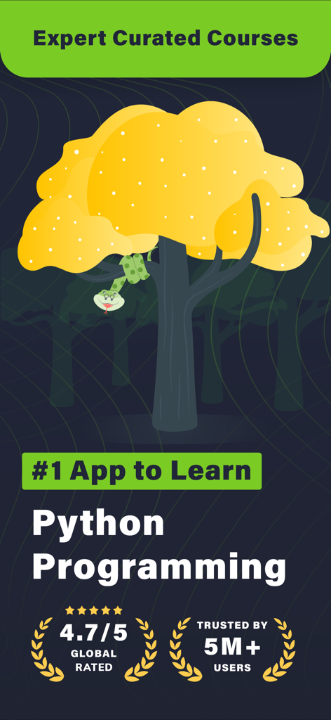 Learn Python Coding: Python X - Python Xアプリのプロモーション画面。専門家がキュレーションしたコースと4.7つ星評価が表示されます。