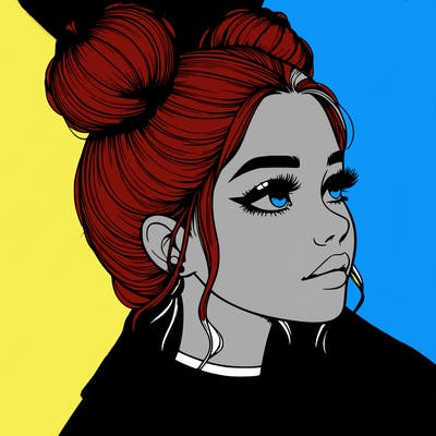 realistic girl with buns on the top of her head