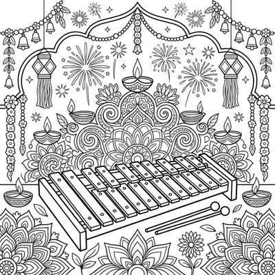 Dive into a vibrant celebration with our unique Diwali Xylophone coloring page. This intricate design beautifully blends musical harmony with the joyous spirit of the festival of lights, inviting you to add your creative touch.