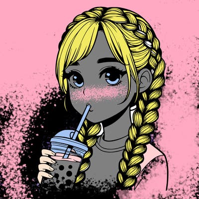 realistic girl with braided hair drinking boba
