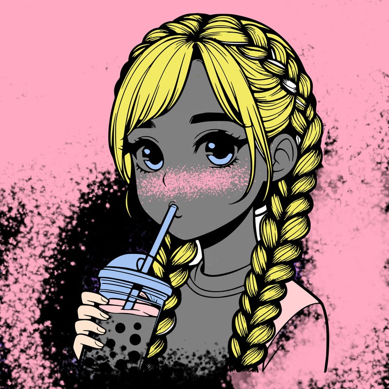 realistic girl with braided hair drinking boba