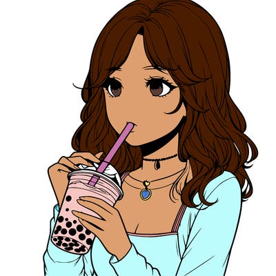 realistic girl drinking boba tea