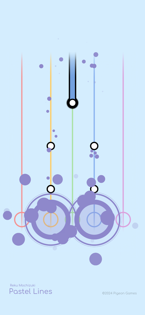 Rizline - Rizline Mobile Rhythmusspiel Gameplay mit geometrischen Mustern und bunten vertikalen Linien auf hellblauem Hintergrund