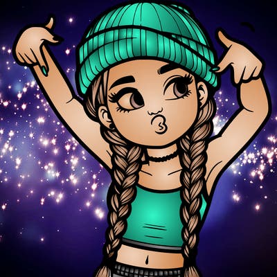 realistic teenage girl with braids and a beanie and crop top doing 🫶🏼