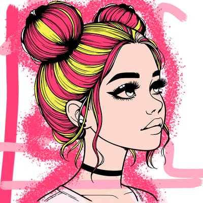 realistic girl with buns on the top of her head