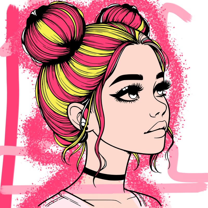 realistic girl with buns on the top of her head