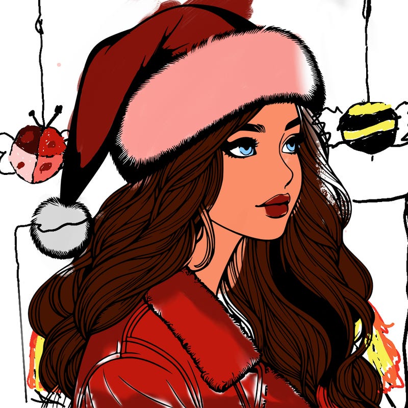 realistic girl in santa hat