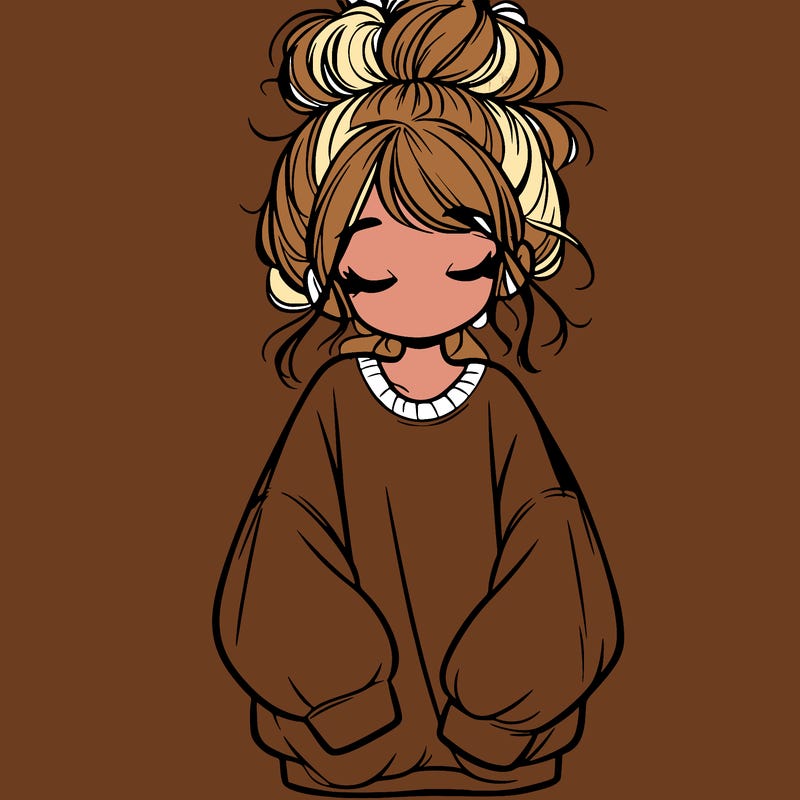 girl with baggy sweatshirt and messy bun