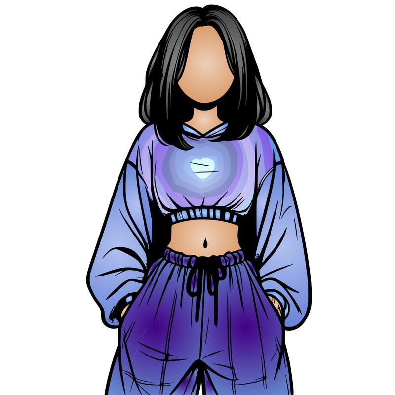 realistic girl faceless with baggy pants and a crop top