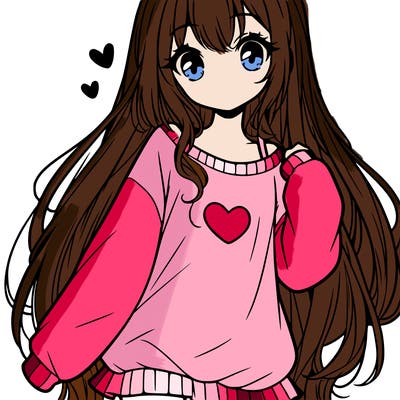 sweet cute anime girl with long hair in cute sweatshirt