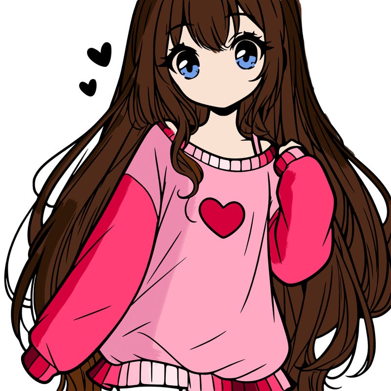 sweet cute anime girl with long hair in cute sweatshirt