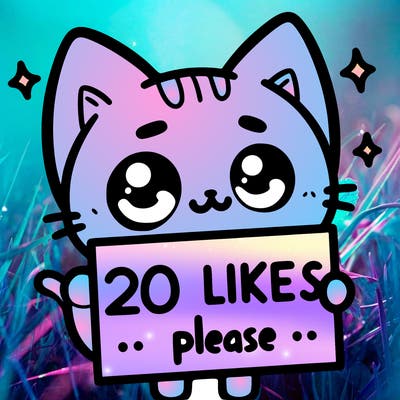 a cat that is holding a sign that says 20 likes please