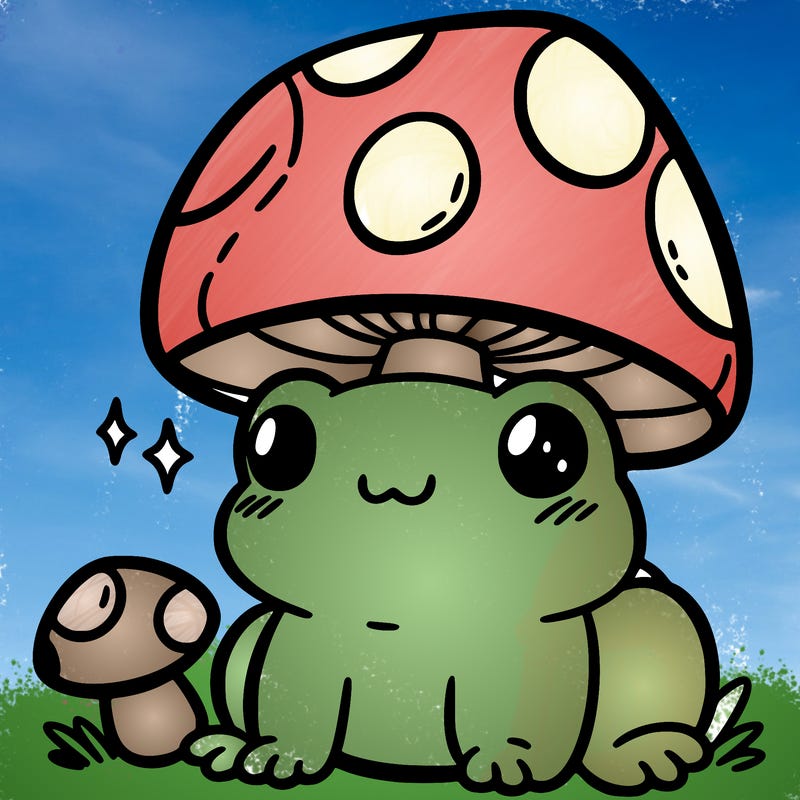 a cute frog with a mushroom hat