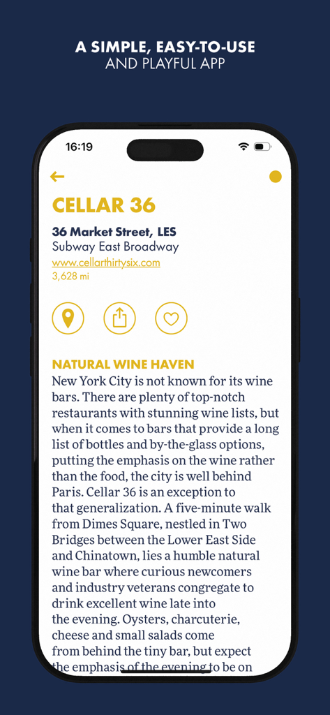 Louis Vuitton City Guide app interface showing a curated natural wine bar review in New York City