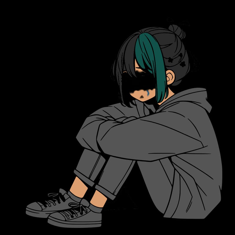 sad anime girl sitting alone