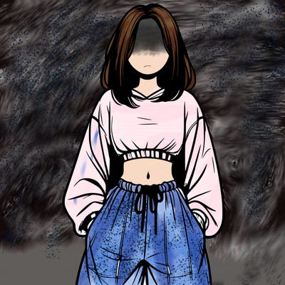 realistic girl faceless with baggy pants and a crop top