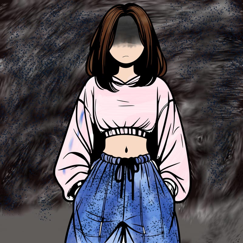 realistic girl faceless with baggy pants and a crop top