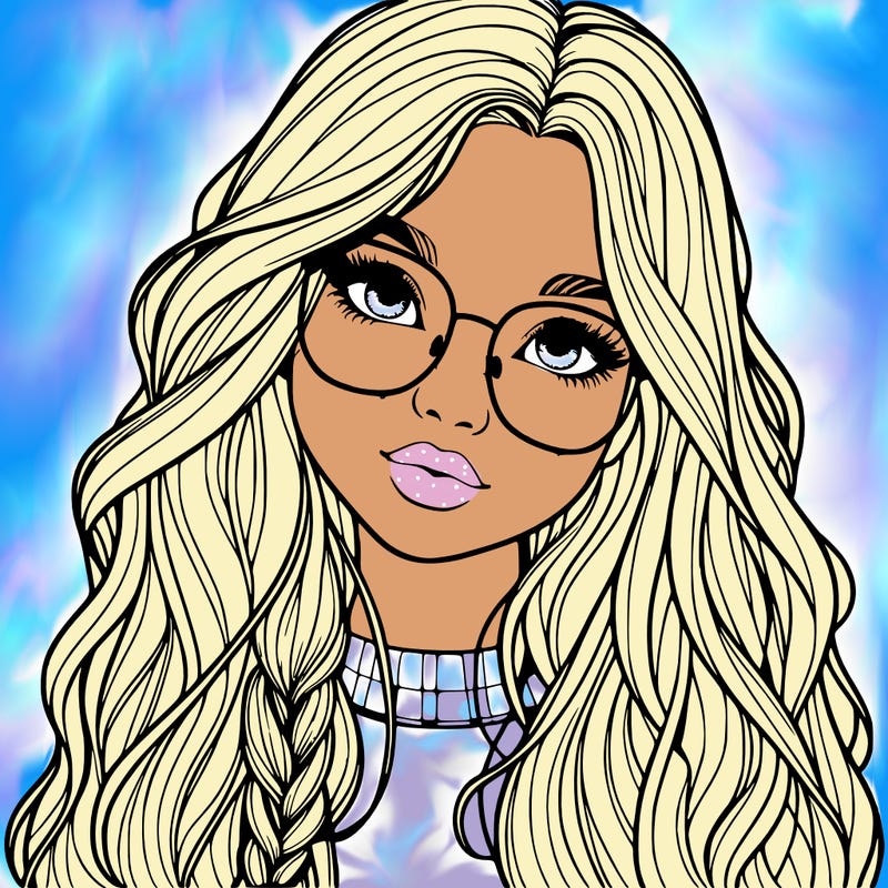 girl with long hair and freckles and glasses realistic