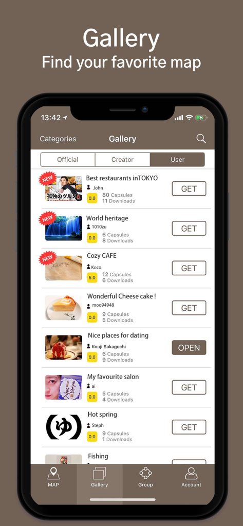 MAP COLLECTION diground - A galeria do usuário no aplicativo Diground apresentando mapas personalizados de restaurantes, pontos turísticos e locais criados pelos usuários.