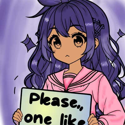 anime looking alike girl holding please one like sign