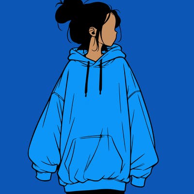 realistic girl with a oversized sweatshirt on and a bun