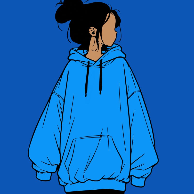 realistic girl with a oversized sweatshirt on and a bun