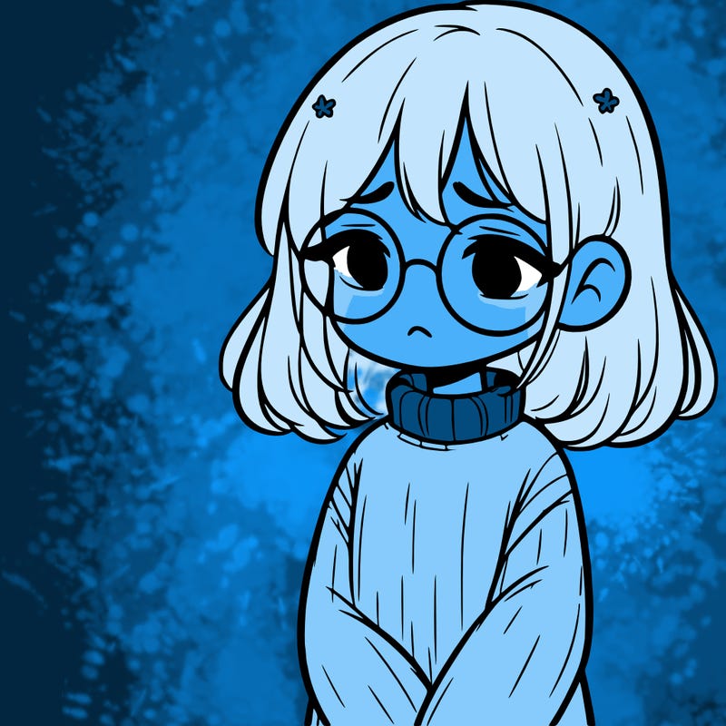 sad girl with glasses in a sweater