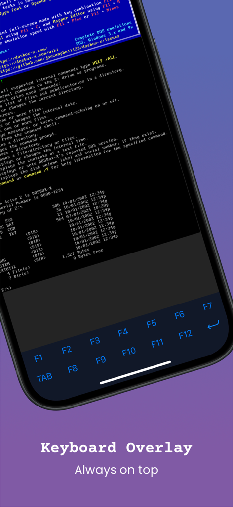FKeys + Tab - Mobile browser interface showing a specialized keyboard overlay with function keys F1 through F12 and a Tab key for legacy software