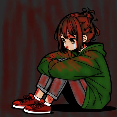 sad anime girl sitting alone