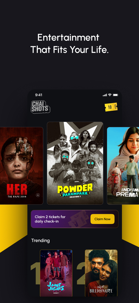 Chai Shots - Short Series OTT - Chai Shots mobile app home screen featuring original Indian short series