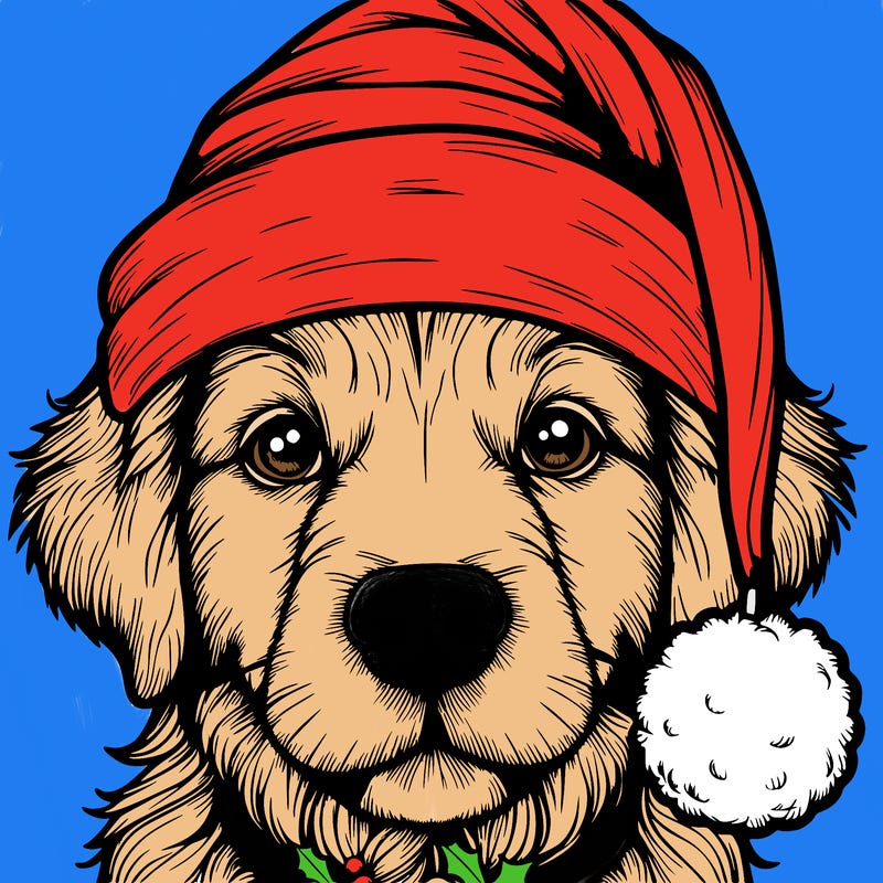 realistic dog with a christmas hat