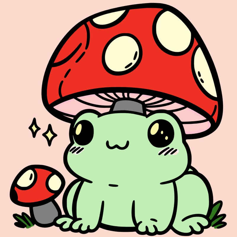 a cute frog with a mushroom hat