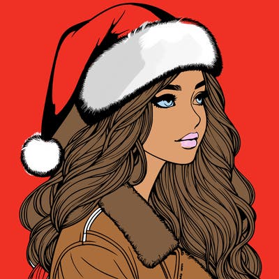 realistic girl in santa hat