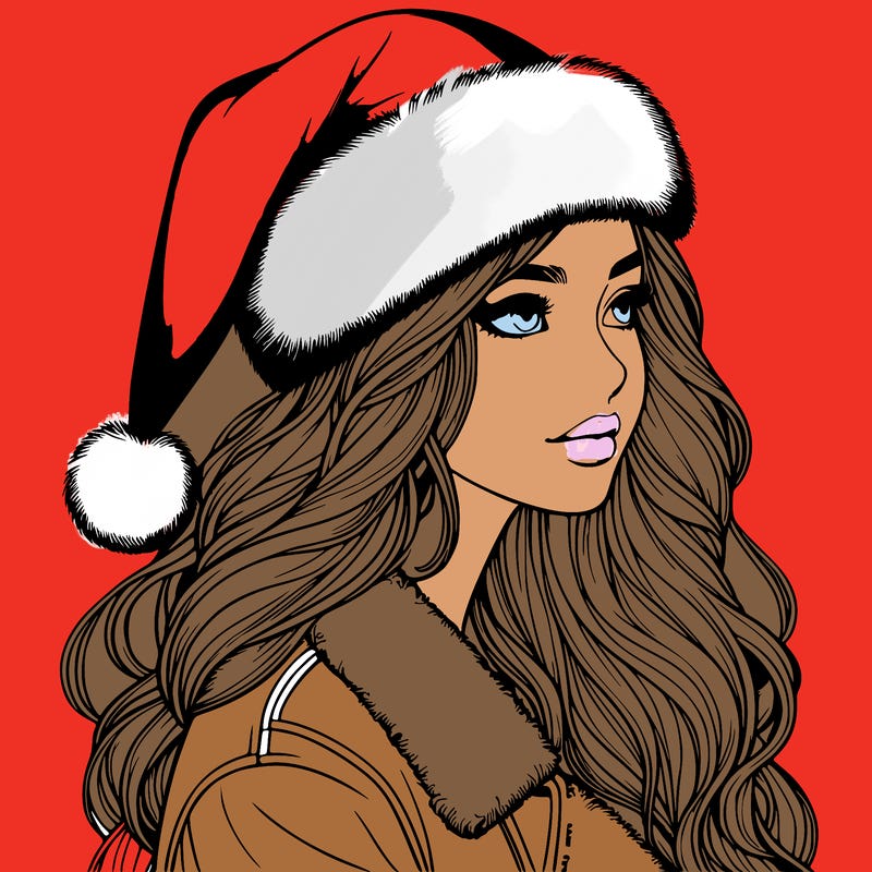 realistic girl in santa hat