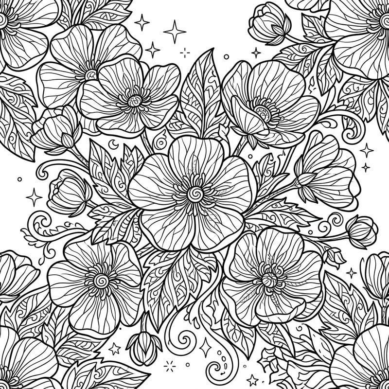 Discover the joy of spring with this exquisitely detailed buttercup coloring page, designed specifically for adults seeking a mindful creative outlet. Its intricate floral patterns provide hours of relaxing and engaging artistic expression.