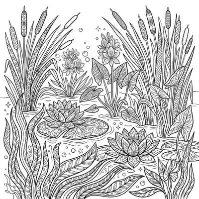 Explore the serene beauty of aquatic flora with this intricate Zentangle river plants coloring page. Each leaf and blossom is filled with detailed patterns, offering a wonderfully relaxing and immersive coloring experience.