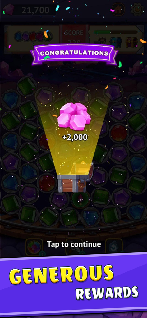 Sparkle Mine - Sparkle Mine mobile game rewards screen showing a treasure chest and pink crystals