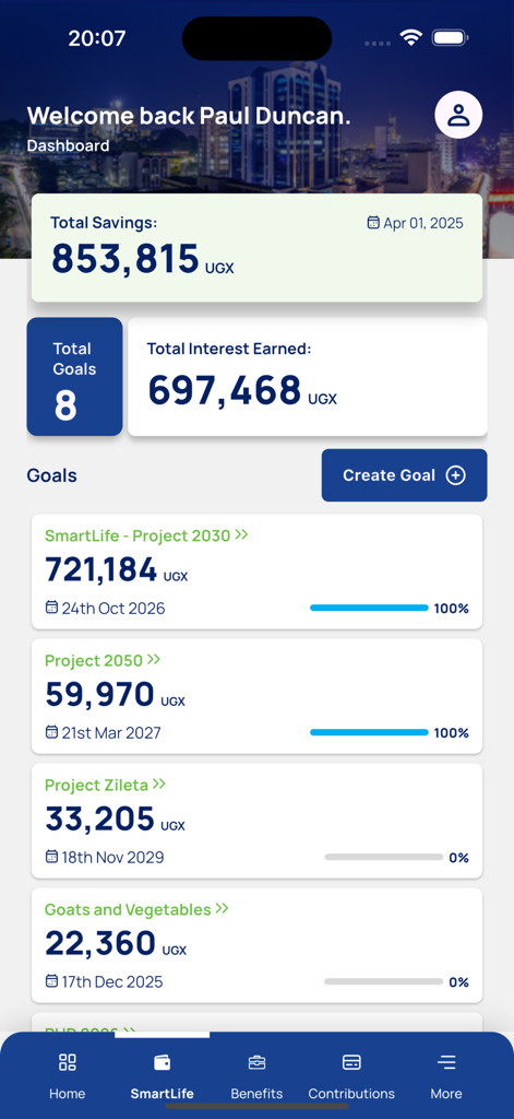 NSSF GO - NSSF GO app dashboard showing total savings and financial goals tracking