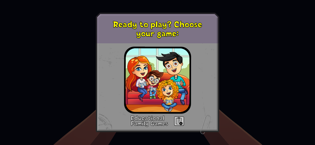 GamePad Link - Game selection screen in GamePad Link app showing the Educational Family Games icon with a cartoon family playing together.