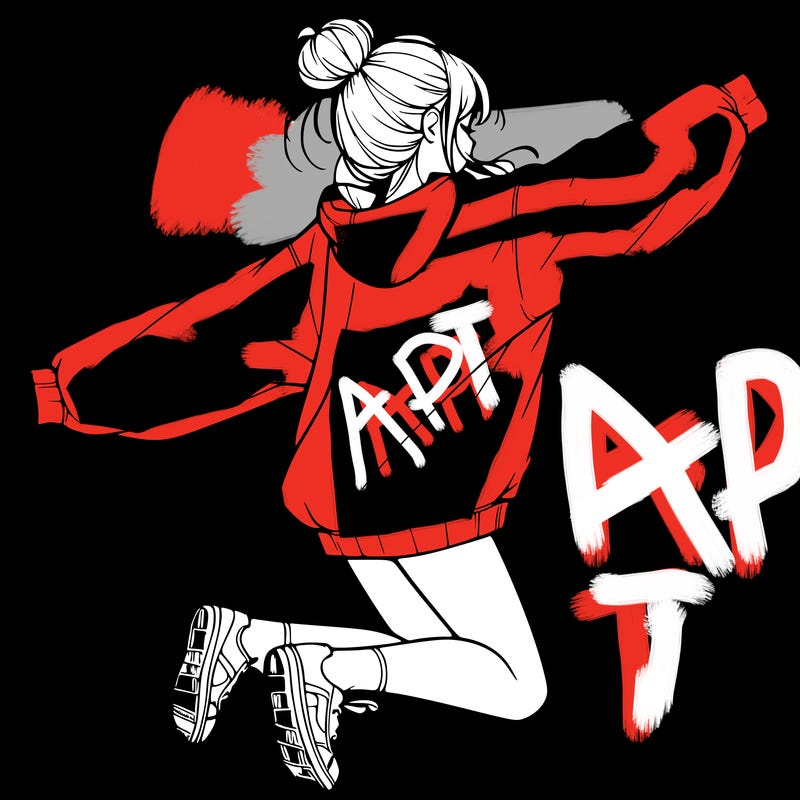 realistic girl jumping with a bun and oversized sweatshirt