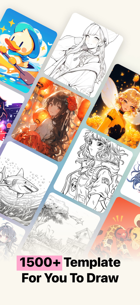 AR Drawing: Sketch Paint Trace - Un collage montrant une variété de modèles de dessin, y compris des personnages d'anime et des animaux pour le traçage et le croquis